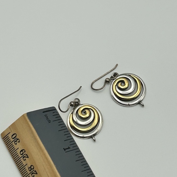 Two-Tone Spiral Earrings Gold Silver Plated 3/4"D Drop French Wire - Picture 7 of 8